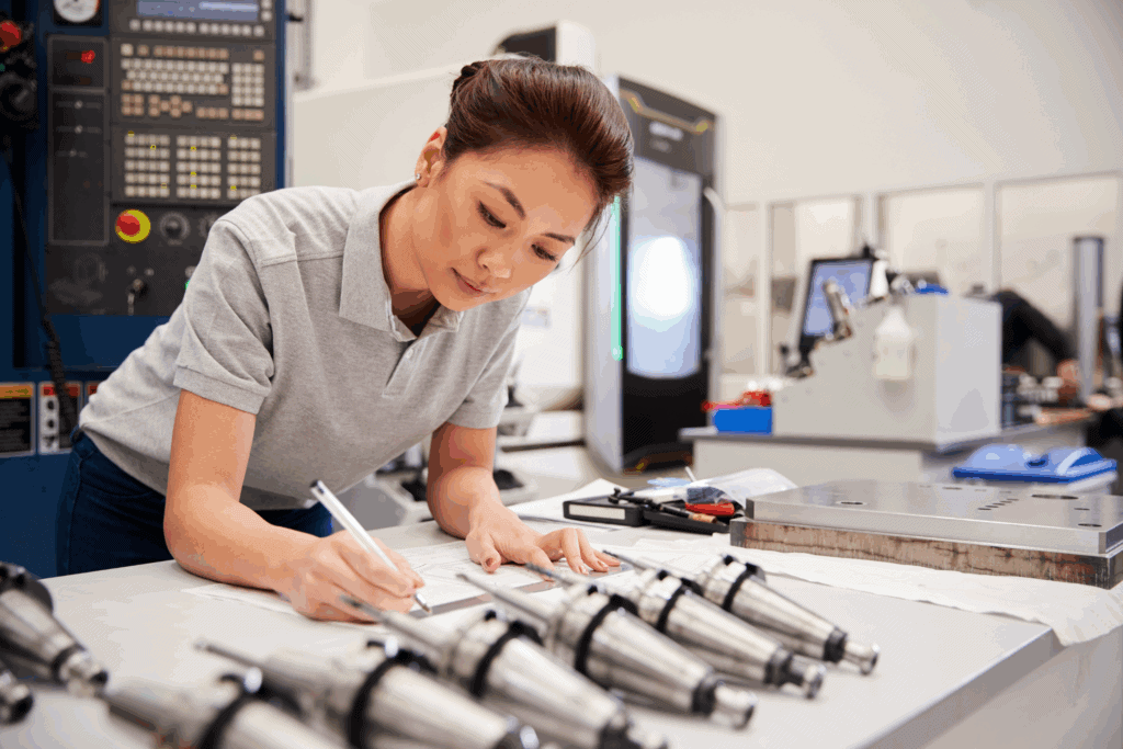 A woman small business owner working at her workstation
